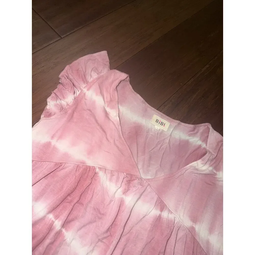 Bibi pink and white horizontal tie-dye babydoll Medium  dress